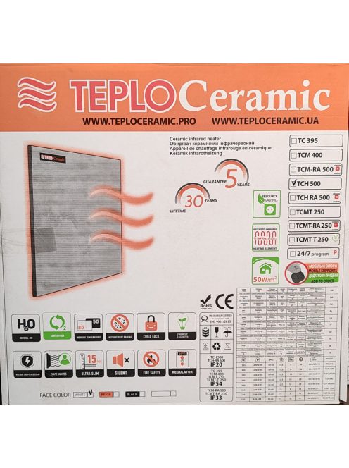 Teploceramic 500 W kerámia InfraPanel+Konvektor fűtőtest termosztáttal 600х600 (TCH-RA-500)
