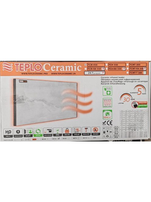 Teploceramic 450 W kerámia InfraPanel fűtőtest 450х900, fehér (TCM-450)